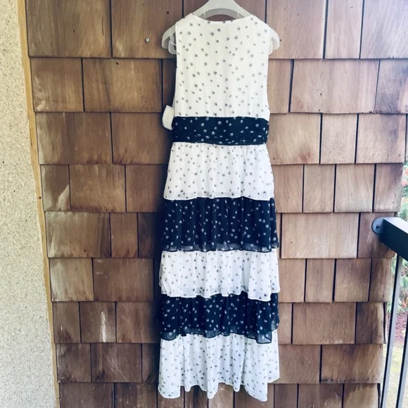 1.state Womens Colorblocked Tiered Maxi Dress New Ivory Dark Indigo Size 10 NWT - Picture 15 of 17